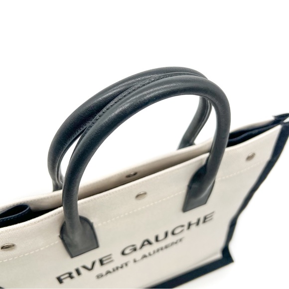 Saint Laurent Rive Gauche North South Linen and Leather Tote White Black Bag - Picture 4 of 13